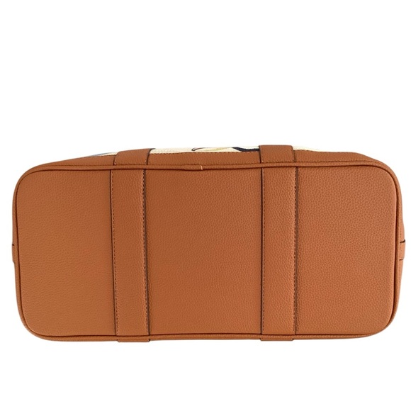 New Stylish Brown Leather Canvas Multicolor Crossbody Tote Bag Removable Strap - Picture 6 of 8